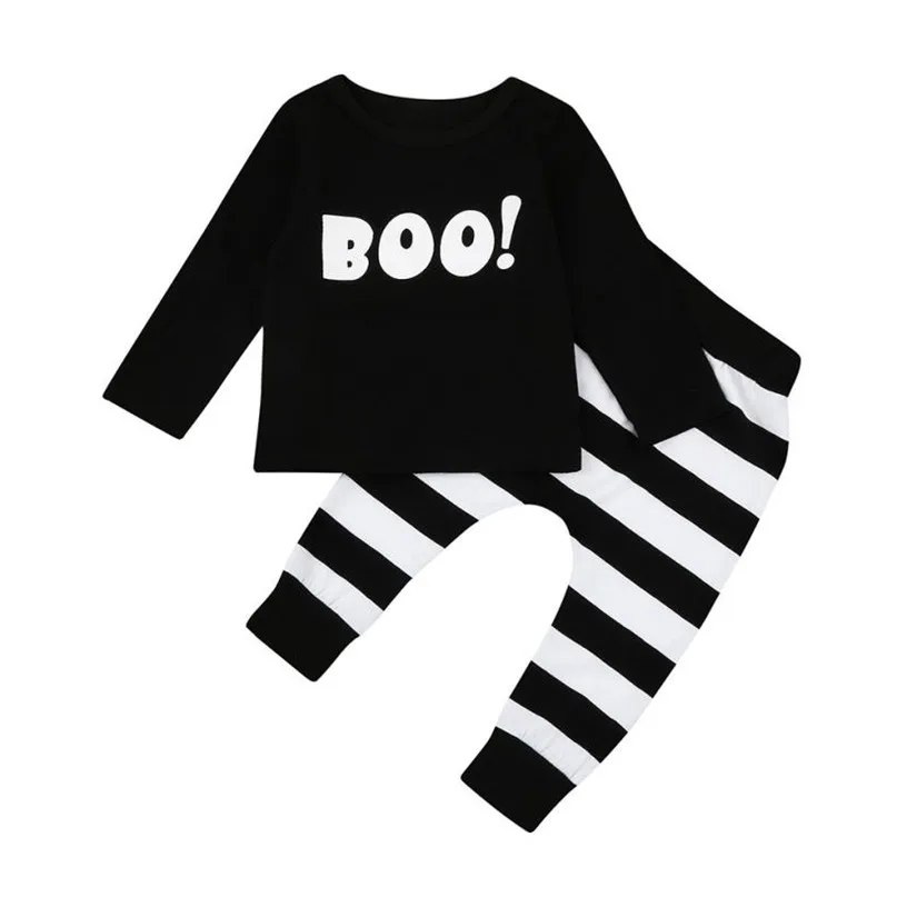

Black Color New Cute Kids Infant Baby Boy Little Devil Blouse Top+Stripe Pants Halloween Outfits Set Hot 2019 drop shipped ST26