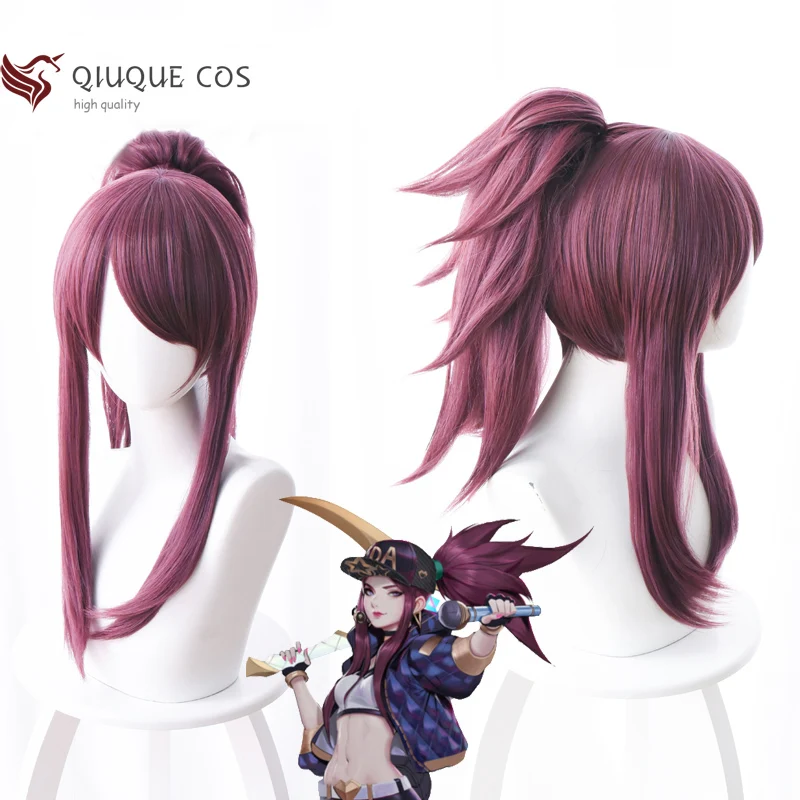 

LOL KDA Akali The Rogue Assassin Akali Mixed Purple Ponytail Clip Heat Resistant Hair Cosplay Costume Wig + Free Wig Cap