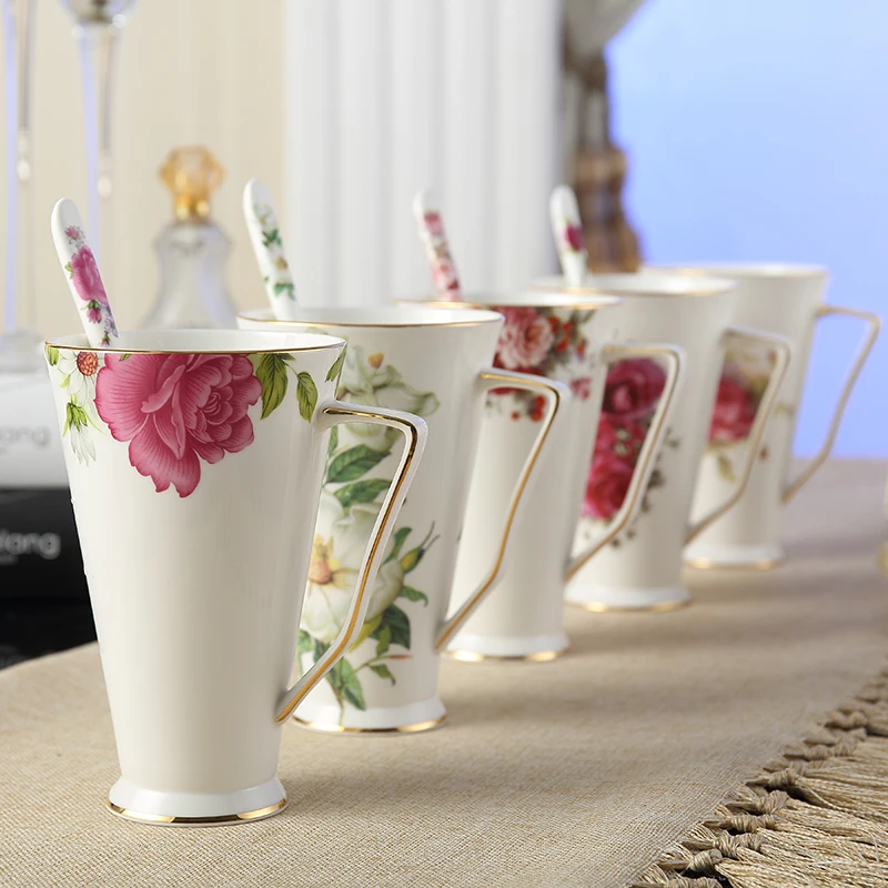 500ml Bone China coffee Mug with Long handle Ceramic Spoon Goblet