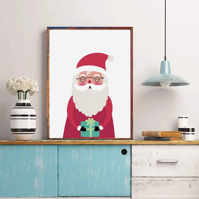 Christmas Nursery Print Christmas Poster Santa Claus Holiday Decoration Painting Wall Art Children's Room Prints Nordic Style