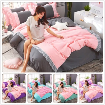 

Soft Cotton Lace Ruffled 3pcs/4pcs Bedding Set Kids Girl Princess Bed Linens Single Twin Queen Size 1.35m 1.5m 1.8m Duvet Cover