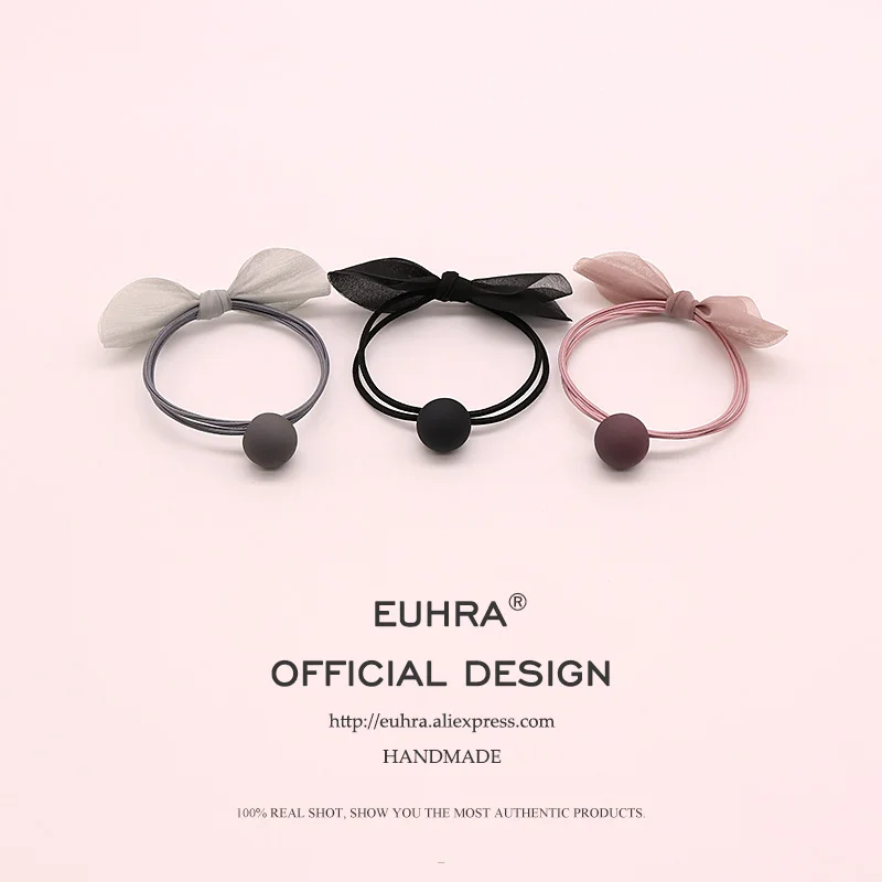 EUHRA 3 Colors Elastic Hair Bands Bow-knot Rosette Frosted Ball Elasticity Women Girls Hairband Children Rubber Band