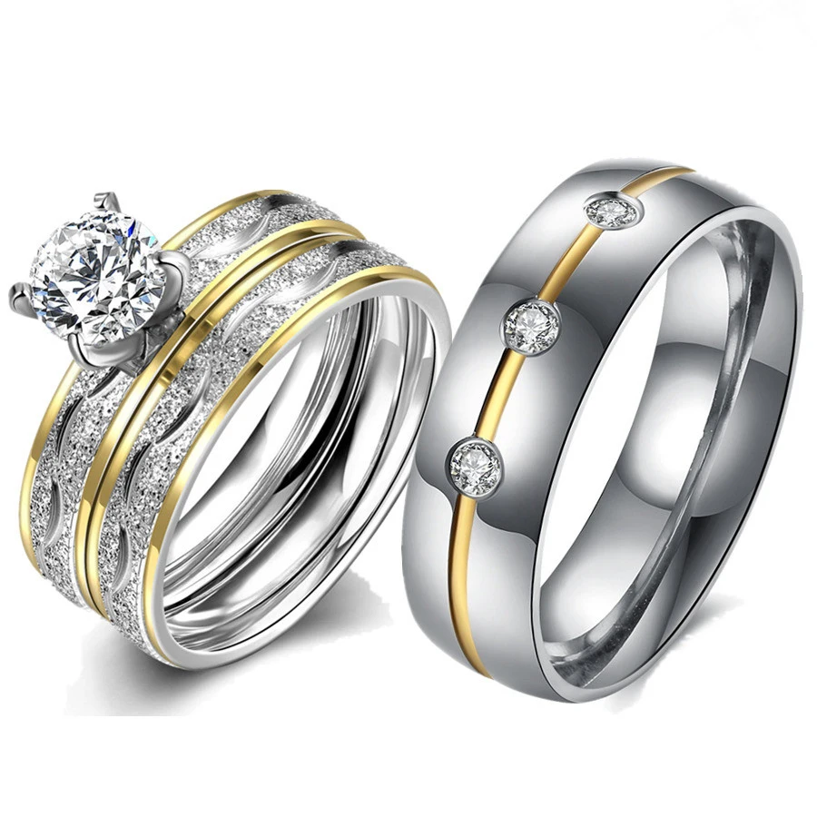 

2019 New Crystal Stainless Steel Engagement Rings Couple Luxury Cubic Zirconia Ring for Women Wedding Bands Godly Jewels