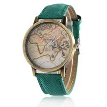 JECKSION Women Dress Watches,Fashion Global Travel By Plane Map Denim Fabric Band Watch Women 7Colors Free Shipping