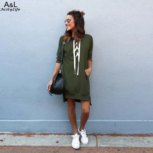 lace up sweatshirt dress