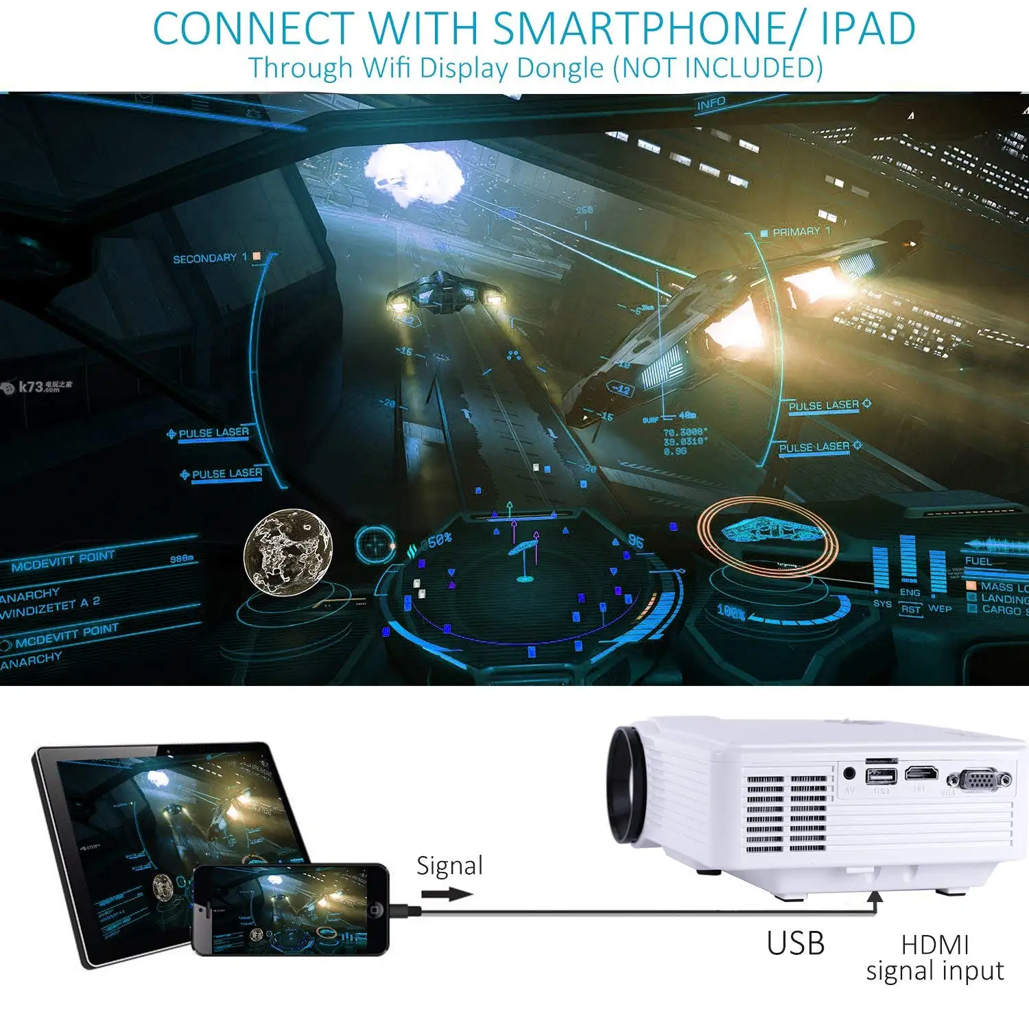 Мини проектор somk светодиодный 2400 люмен 1080P портативный кинопроектор HDMI USB TF VGA AV