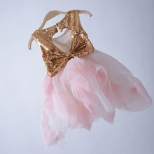 Новинка для маленьких девочек большой бант золотого цвета с кружевами и блестками, жилет с пачкой, платья, Распродажа; Детские наряды принцессы для праздников 5 штук в партии