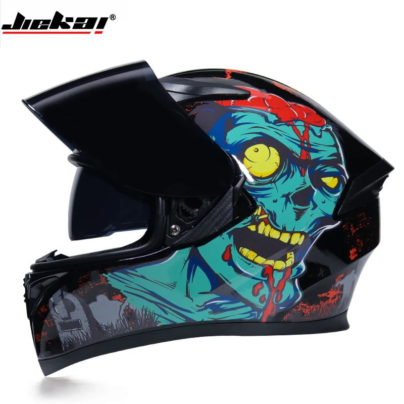 Зимний шлем JIEKAI анфас мотоциклетный шлем Двойные линзы рыцарские защитные колпачки защитные шестерни шлемы - Цвет: b3