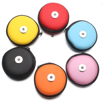 

High Quality 6 Color Snap Button Coin Purse Wallet Small Round Hand Carry Bags Charms Bracelet for Women fit 18mm Snap Jewelry