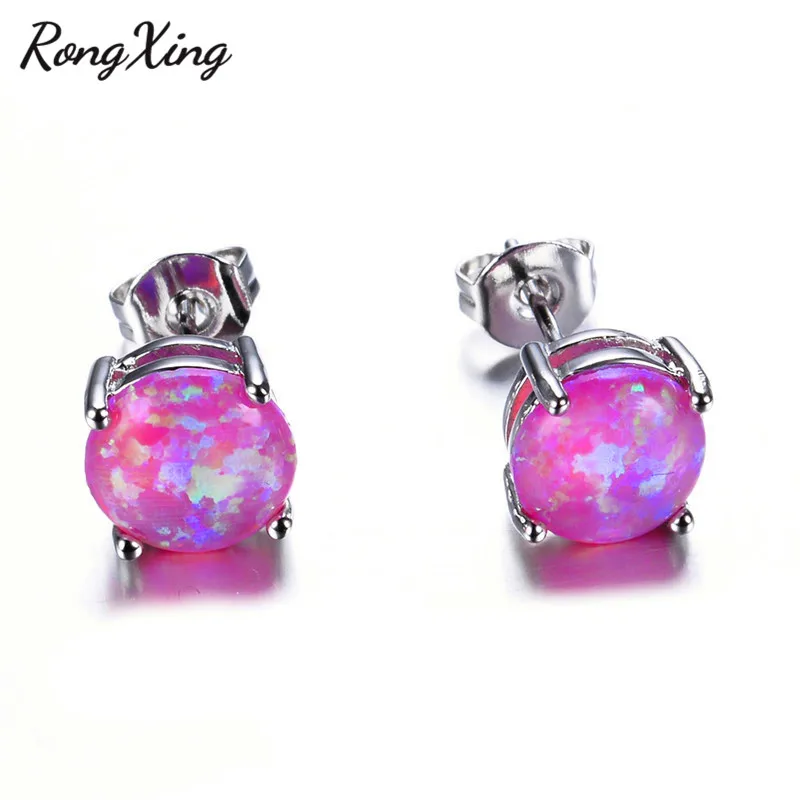 RongXing 6 мм круглые белые/синие/фиолетовые огненные опаловые серьги гвоздики для