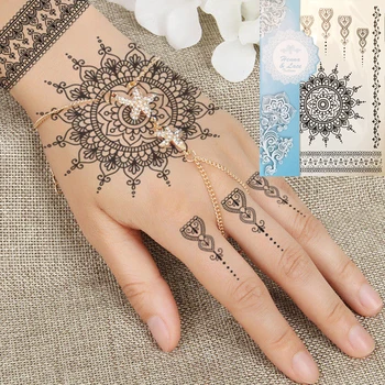 

1PC Fashion Flash Waterproof Tattoo Women Black Henna Jewel Lace Sexy Secret Arm Body Art Flower Temporary Tattoo Sticker