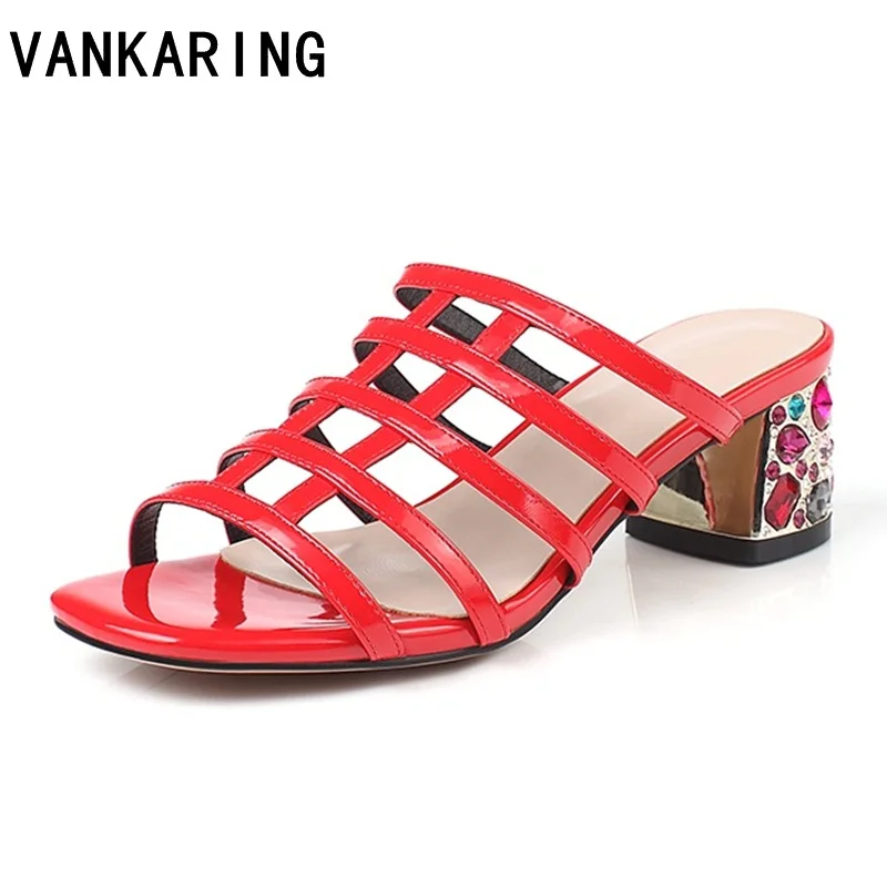 

brand designer cut-outs leather party dress shoes fashion rhinestones heel slippers summer gladiator sandals high heels pumps