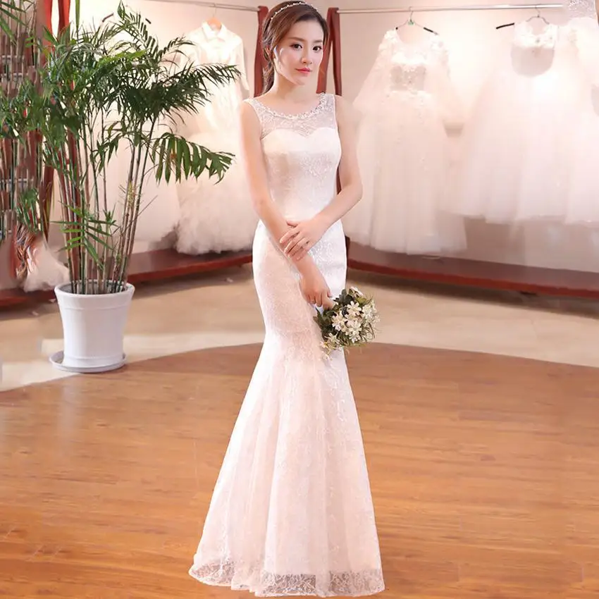 Сексуальное кружевное свадебное платье Русалка Vestidos De Noiva Fotos Reais, Белые Длинные свадебные платья без рукавов, вечерние платья на заказ - Цвет: Белый