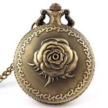 Античная бронза розы любви кварцевые карманные часы Цепочки и ожерелья с подвесками Для мужчин подарок P120