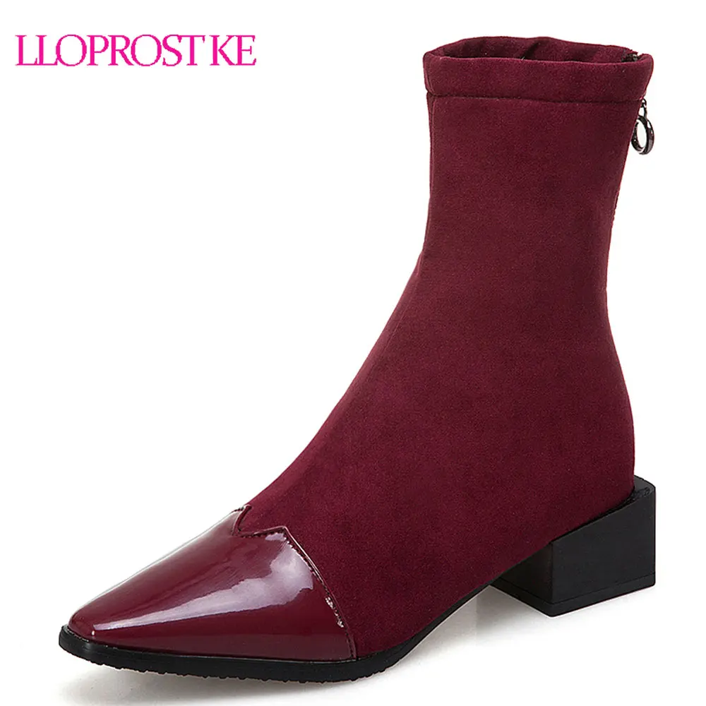 

Lloprost ke 2018 new basic ankle boots for women pointed toe stiletto med heels stretch autumn back zip fashion boots D163