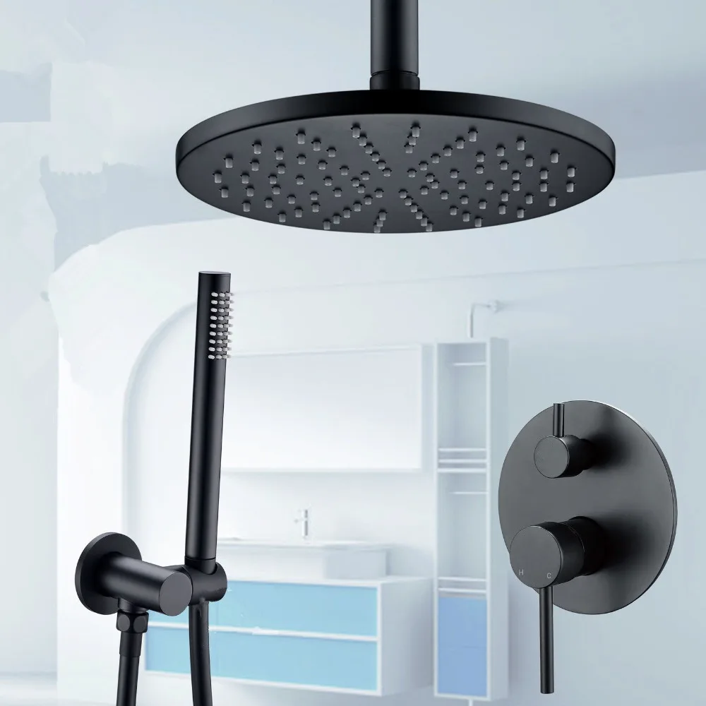 Douche Sets Systeem Groothandel Luxe Badkamer Kraan Rose Zwart 8 16 "Douchekop Plafond Mount Arm