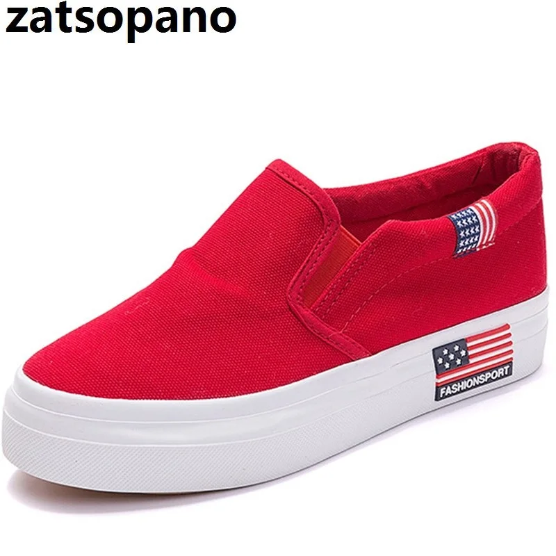 

Zatsopano 2019 Women Flat Slip On Platform Canvas Shoes New Summer White Red Black Student Board Shoes Ladies Casual Sneakers