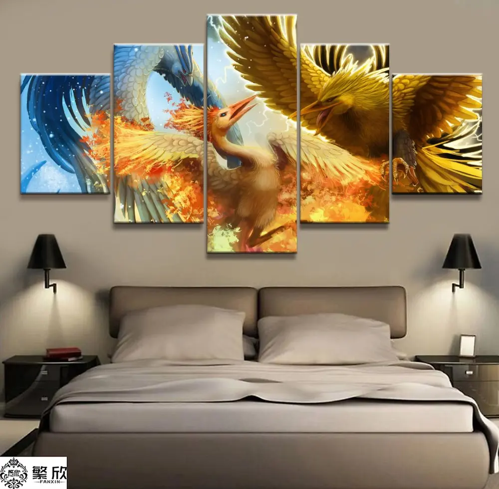 5 Panel Pokemon Zapdos/Articuno/Moltres Canvas Printed Painting For ...