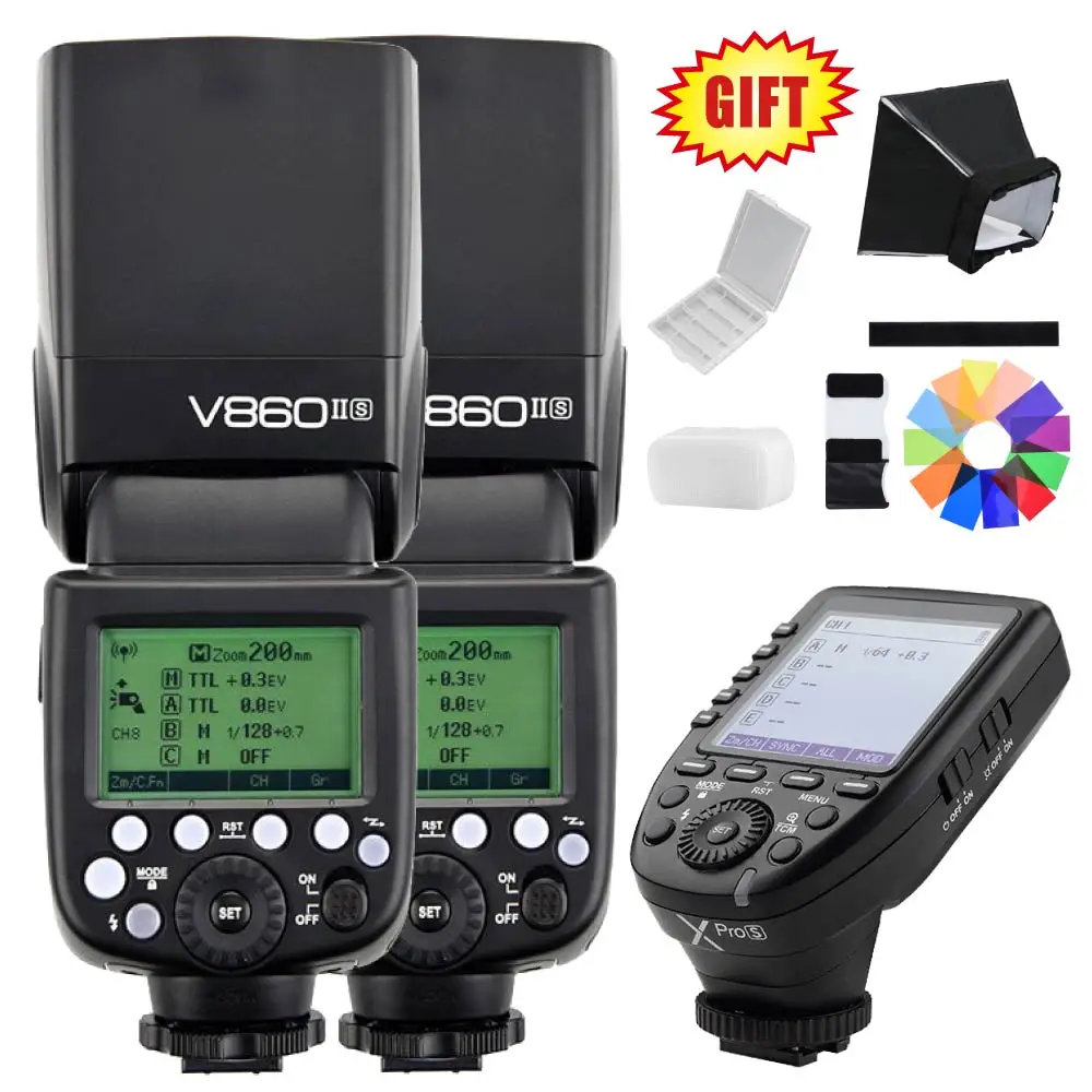 

2X Godox Ving V860II V860II-S TTL 2.4G Li-ion Battery Flash Speedlite + XPro-S Flash Trigger Transmitter for Sony