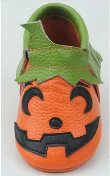 

HONGTEYA Genuine Leather Baby Moccasins Shoes Halloween pumpkin cute presents for Baby Shoes Newborn first walker toddler Shoes