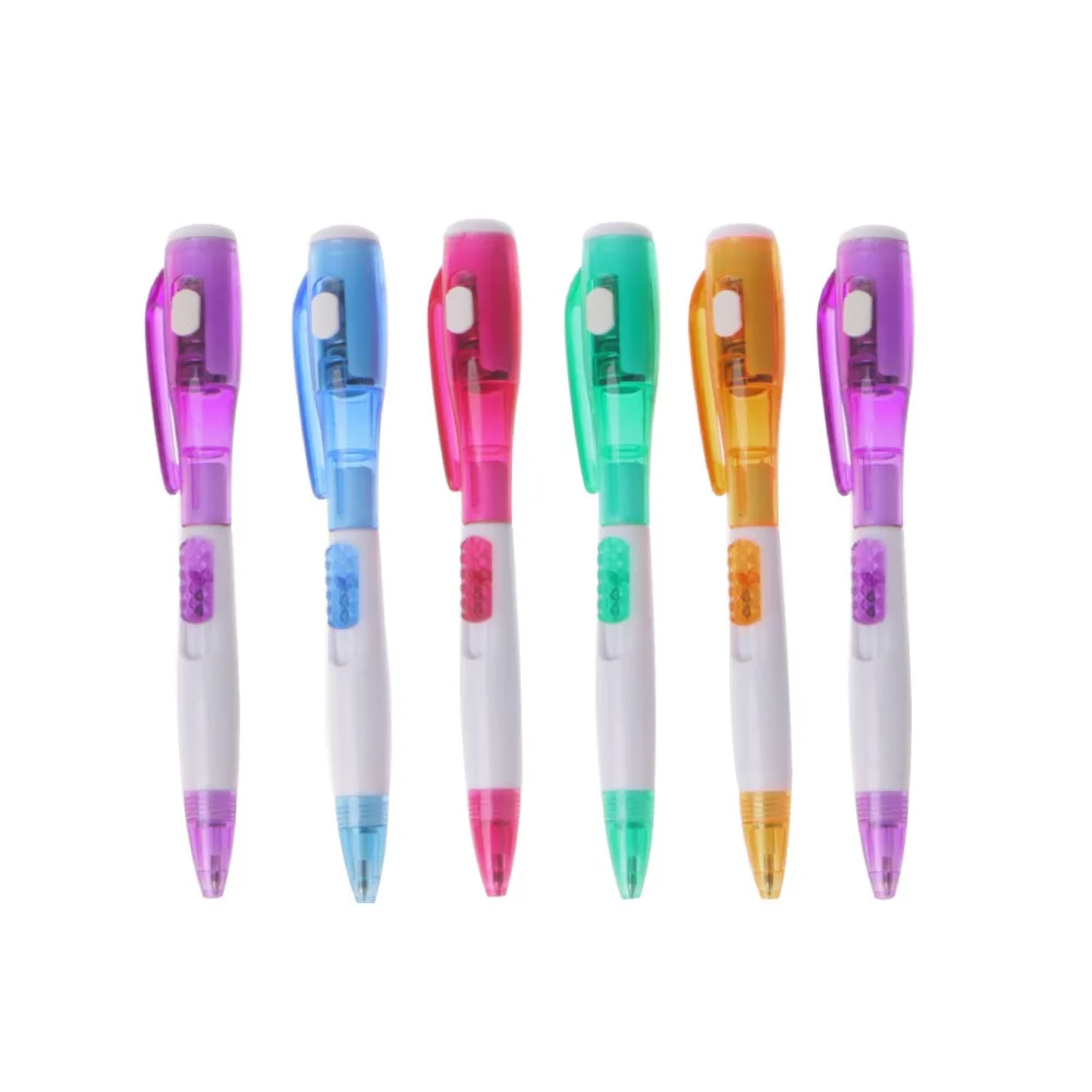 2Pcs Led Flashlight Multifunction Ballpoint Pen Blue Ink Press Type