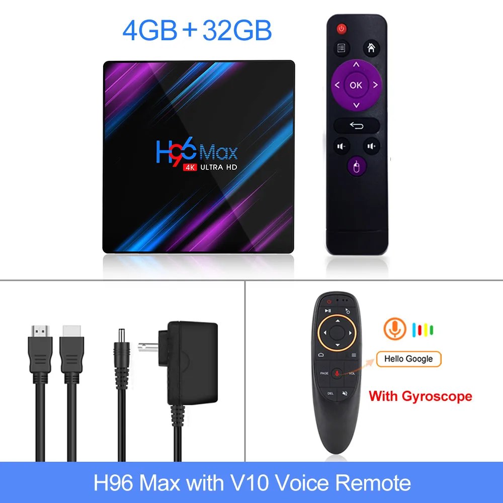 H96 MAX RK3318 4K Smart tv Box Android 9,0 Android tv BOX 4 Гб ram 64 Гб rom медиаплеер H96MAX 2G 16G PlayStore Netflix Youtube - Цвет: 4G 32G G10 air mouse