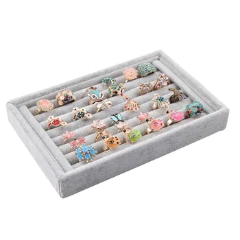 

Gray Velvet Ring Earrings Display Jewelry Case Organizer Cufflinks Display Box Storage Case Holder Organizer 1PCS H0162