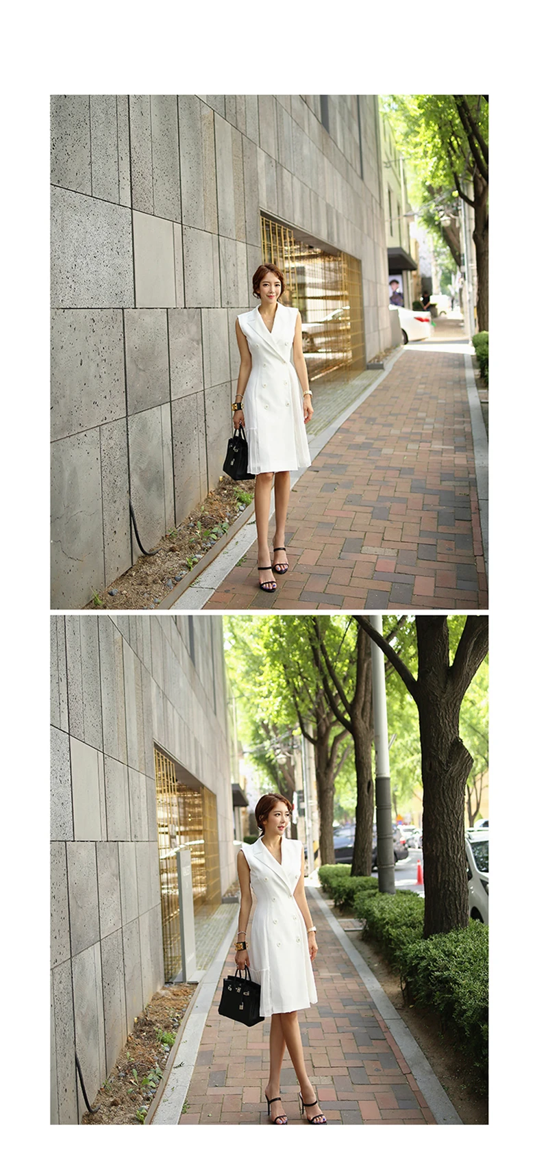 Элегантное женское белое двубортное платье с v-образным вырезом, винтажное Плиссированное лоскутное женское платье без рукавов, OL стиль, женские платья
