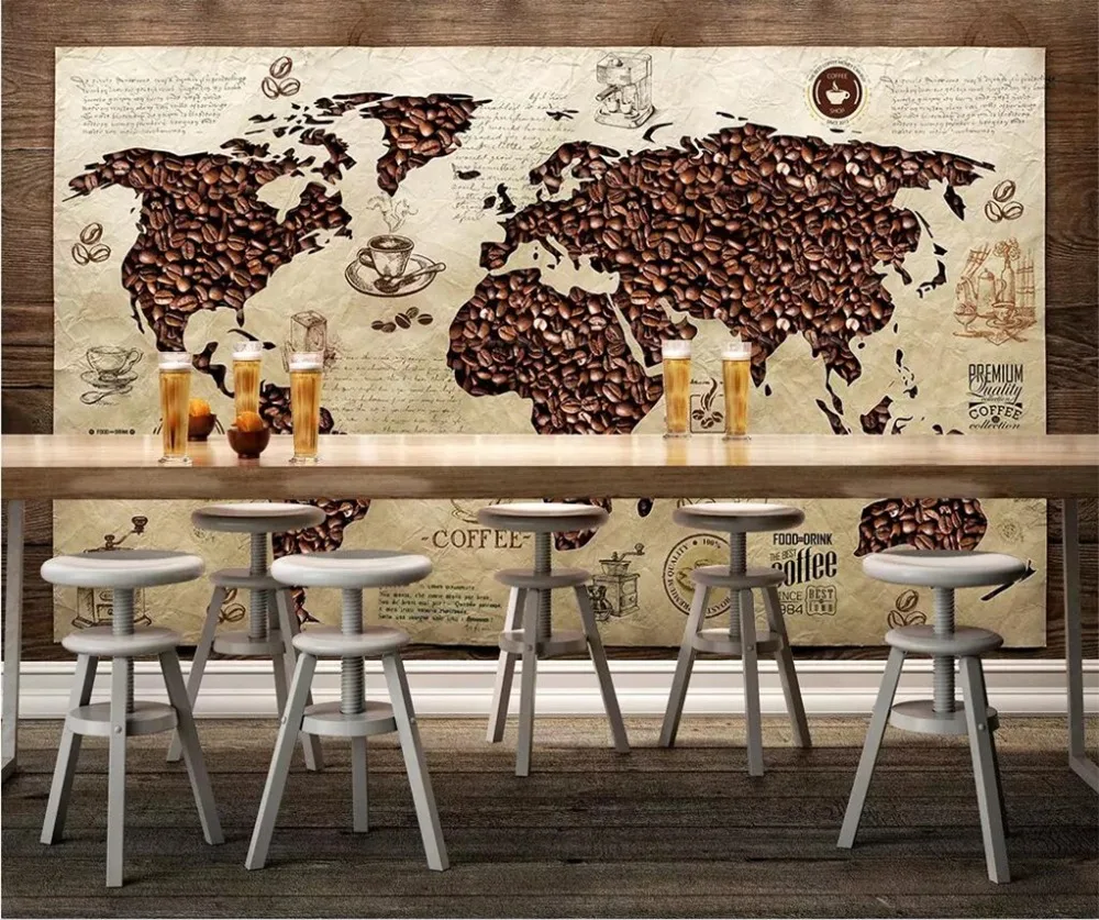 Пользовательские обои 3D кафе Фреска кафе карта мира ретро ресторан бар обои для стен papel де parede обои