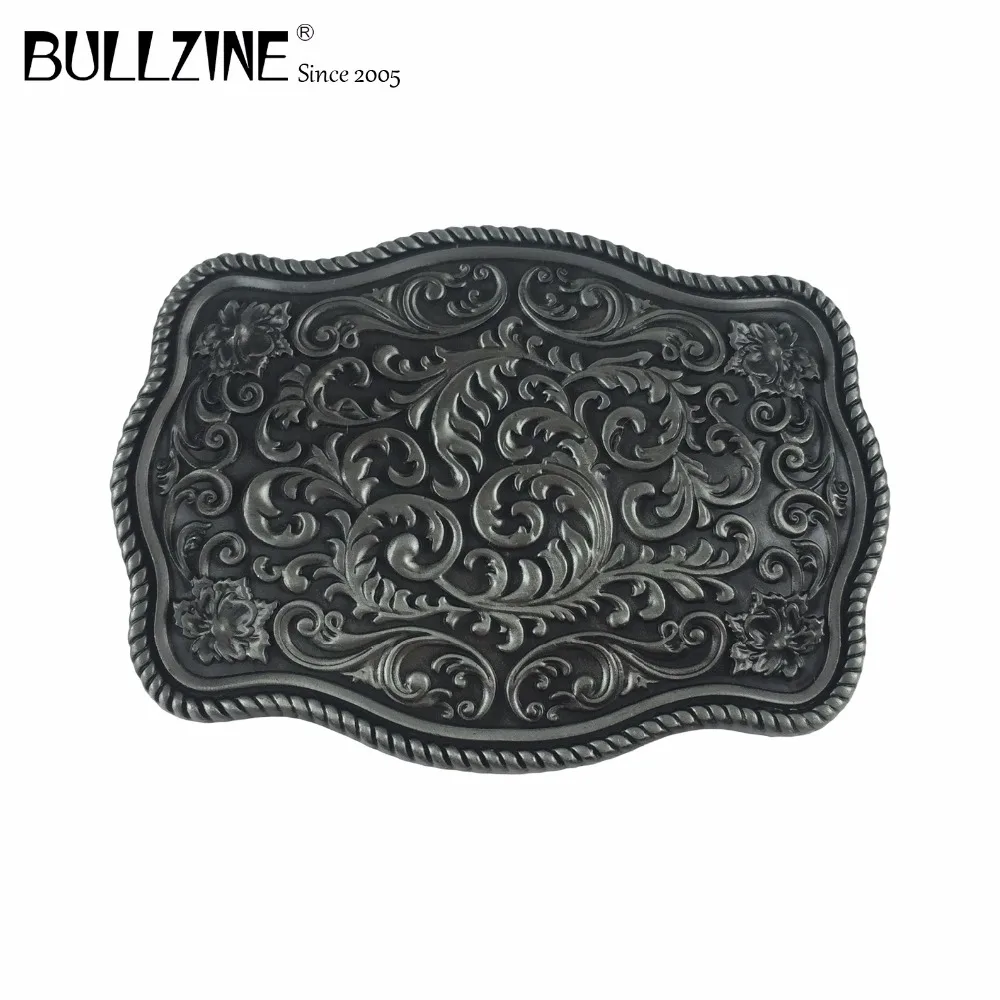 

Bullzine wholesale western flower cowboy jeans gift belt buckle with pewter finish FP-03708 suitable for 4cm width snap on belt