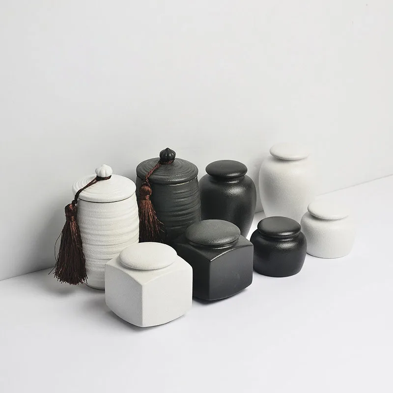 

Coarse Pottery Pot Kung Fu Tea Set Kiln Coarse Pottery Ceramic Seal Tea Storage Chest Tank Pu'er Tea Caddy Can Black Gift Box