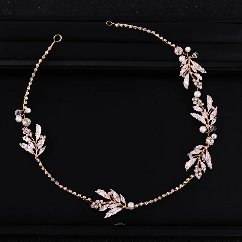 

Le Liin Bride Headband Handmade Golden Leaf Hair Vine Pearl Rhinestone Headdress Hair Ornament Wedding Hair Accessories