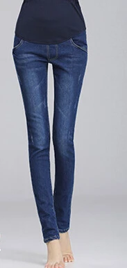 Эластичный пояс Зимние джинсы брюки женская одежда для беременных одежда из хлопка женские брюки теплые штаны - Цвет: Navy blue