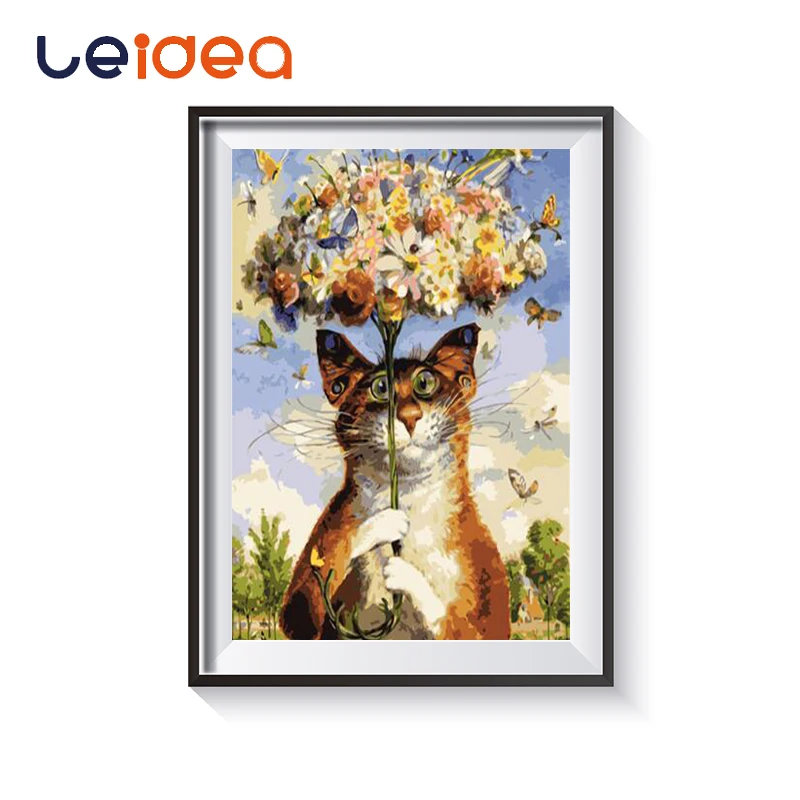 

Cat With Umbrella Pictures DIY Painting By Numbers Flower Oil Painting On Canvas Animal Home Decoration Wall Art 40X50CM