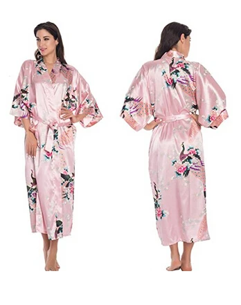 Wedding Bride Bridesmaid Robe Satin Rayon Bathrobe Nightgown Women Kimono Sleepwear Flower Plus Size S-XXXL S02D