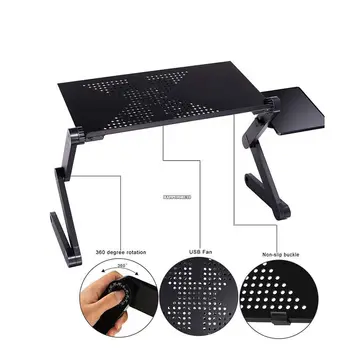 

Adjustable Laptop Table Portable Foldable Computer Desk Bed Desk With One Big Cooling Fan