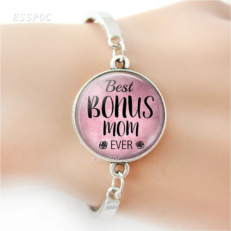 Подарок на день матери браслет с надписью Best Bonus Mom модные аксессуары стеклянный