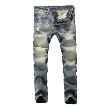 

Italian Vintage Style Men Jeans Retro Wash Slim Fit Destroyed Ripped Jeans Men Hip Hop Pants Fashion Streetwear Classical Jeans