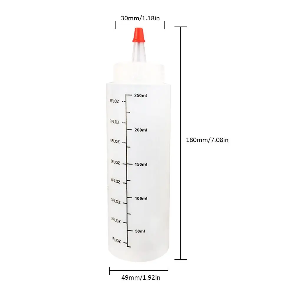 5PCS Squeeze Bottle Plastic Needle-nosed Bottle With Scale Leak-Proof Dispenser For Sauce Vinegar Oil Ketchup Cooking Tool 250ML