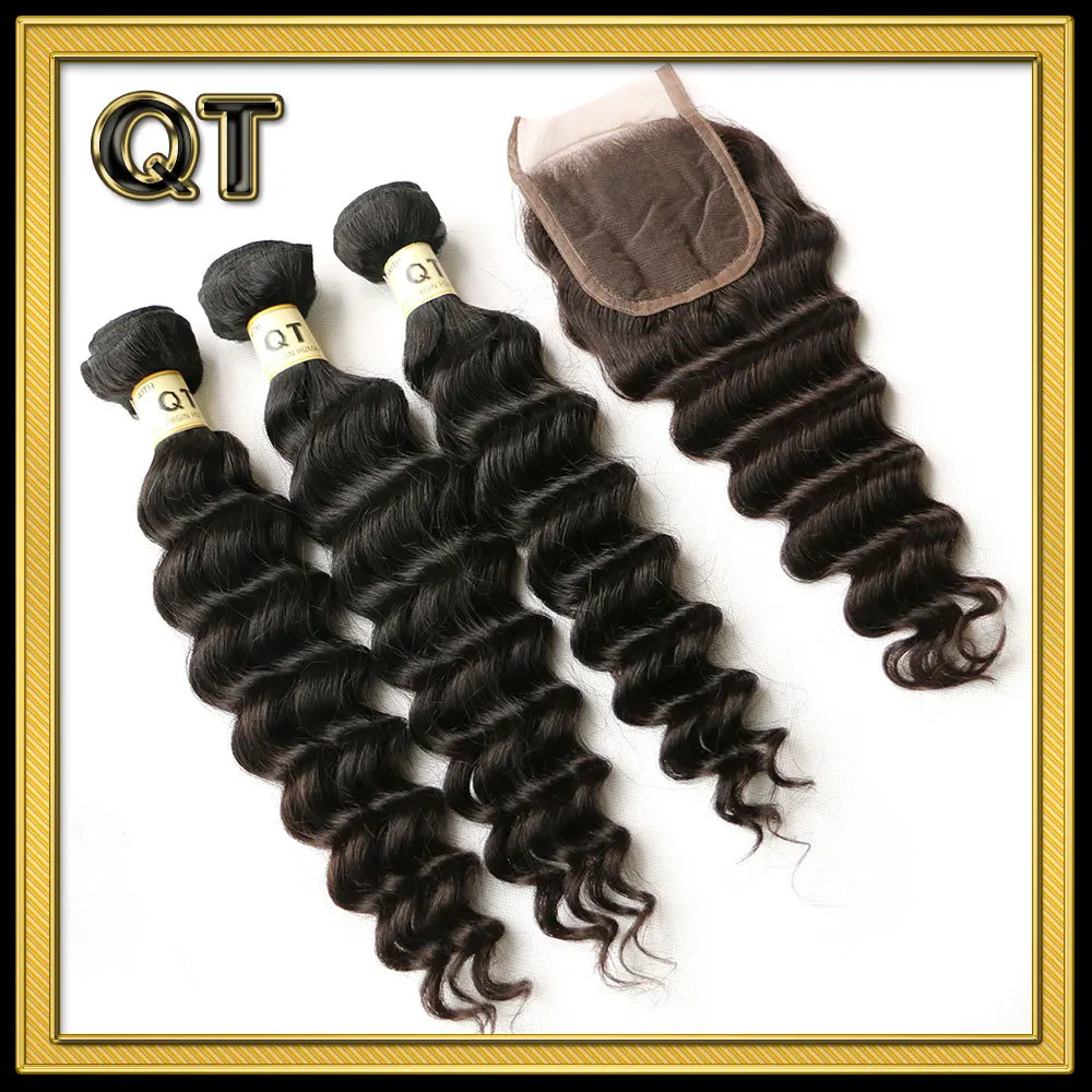 

3 Bundles Rosa Hair Products Brazilian Virgin Hair With Lace Closure 100% Human Hair Weave With  4"x4" Closure Loose Wave