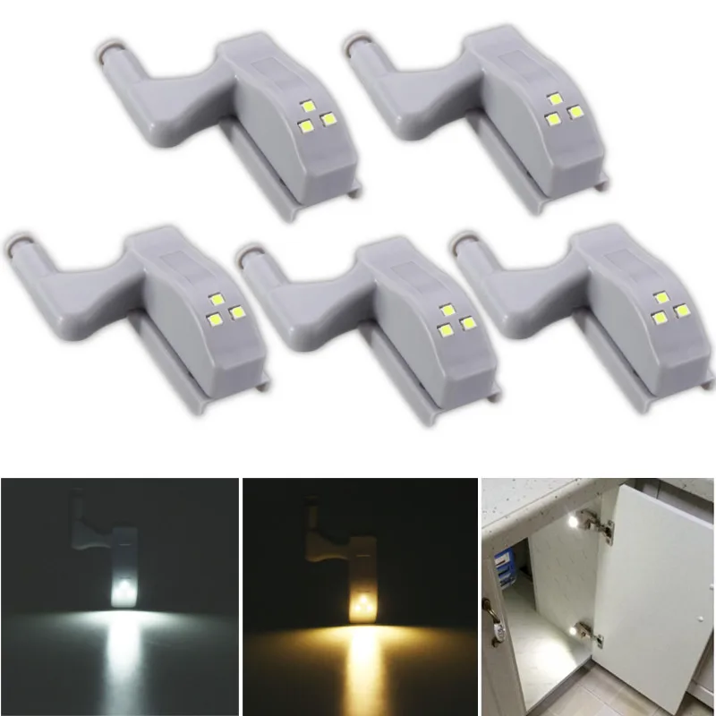 

5PCS Closet Cabinet Wardrobe Light Lamp 0.25W Furniture Hardware Hinge Light Smart LED Night Light Lamp Sensor