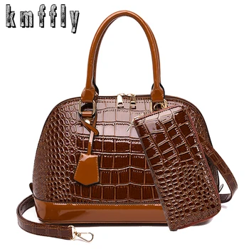 

2019 Women Handbag Two-piece Crocodile Pattern Leather Lady Shoulder Bag Luxurious Female Tote With Wallet Women Messenger Bags