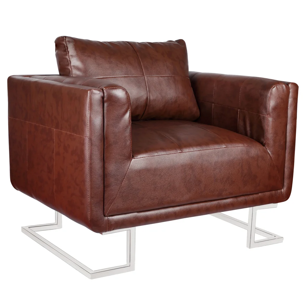 iKayaa Brown Luxurious Leather Cube Chair With Chromed Legs Chair For