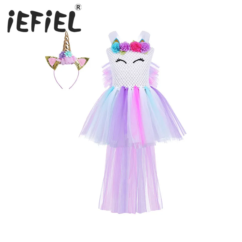 

iEFiEL Girls Princess Floral Tutu Dress Costume with Hair Hoop for Kids Birthday Theme Party Cosplay Halloween Dress Up Clothes