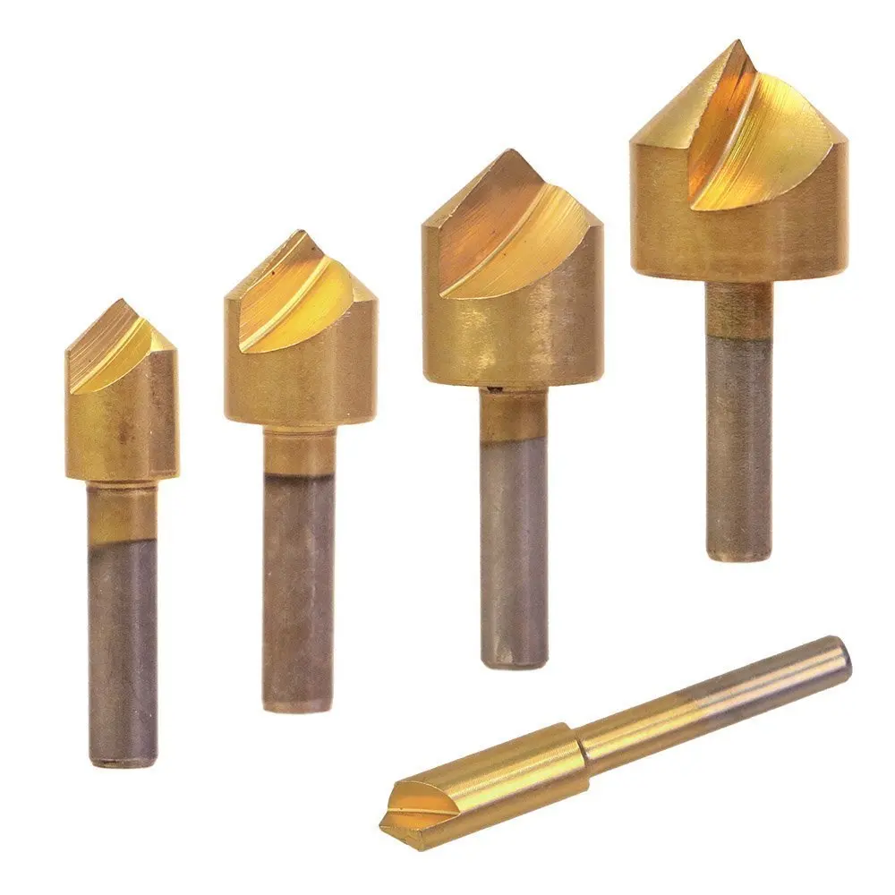 5 Pc Chamfering Countersink Drill Bit Set 1/4 to 3/4 inch 6mm 10mm 13mm