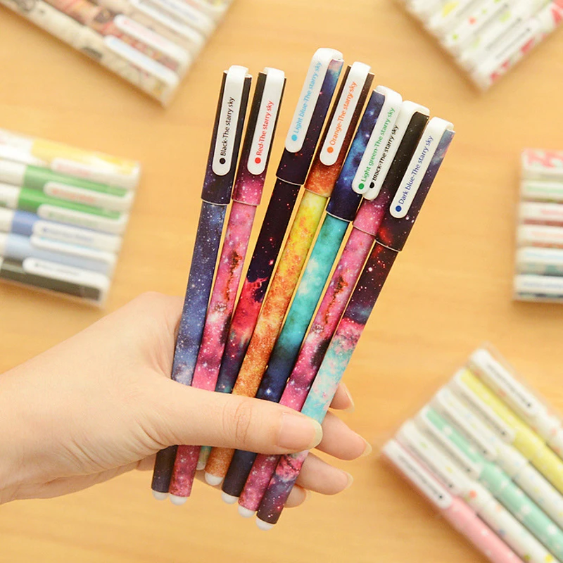 

6 Pcs/lot Various Designs Cartoon Gel Pen Super Hero Kawaii Color Gel Ink Pen Album Flower Gel Pens Set Stationery