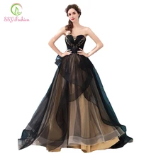 SSYFashion, новинка, элегантное вечернее платье для банкета, сексуальное, без бретелек, без рукавов, длинное, черное, кружевное, с аппликацией, для выпускного вечера, вечерние платья, Robe De Soiree