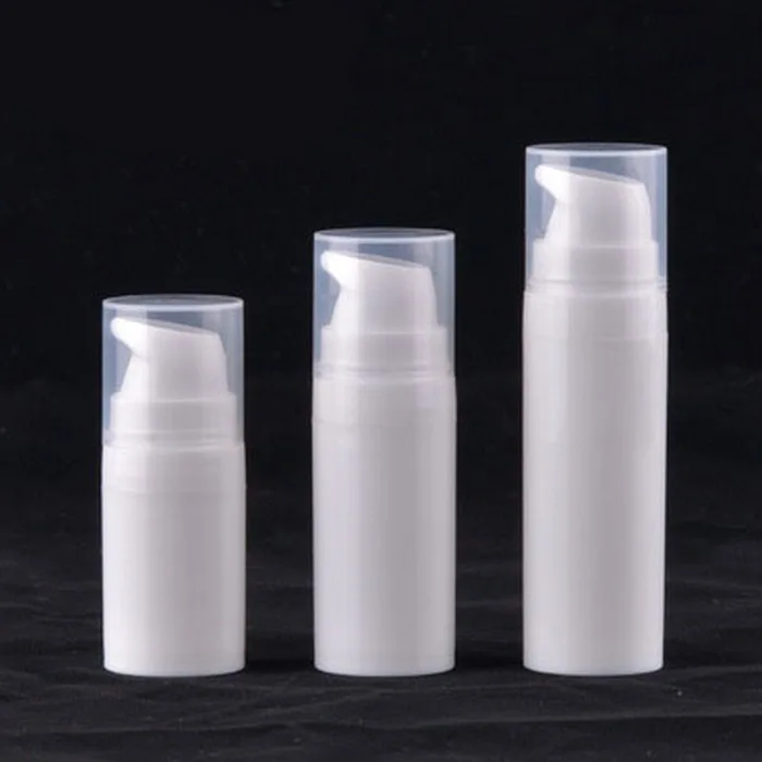 

5ml 10ml 15ml White Empty Plastic Shampoo Cosmetic Sample Containers Emulsion Lotion Airless Pump Bottles With Clear Cap