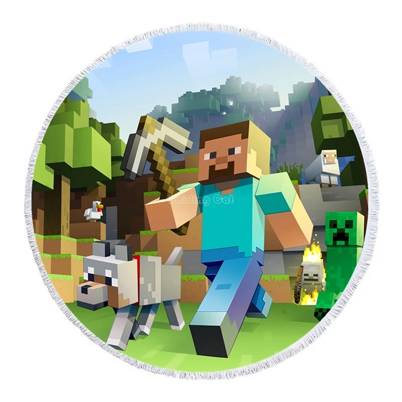 Home Textile Cartoon Minecraft Beach Towel 150150cm Round - 