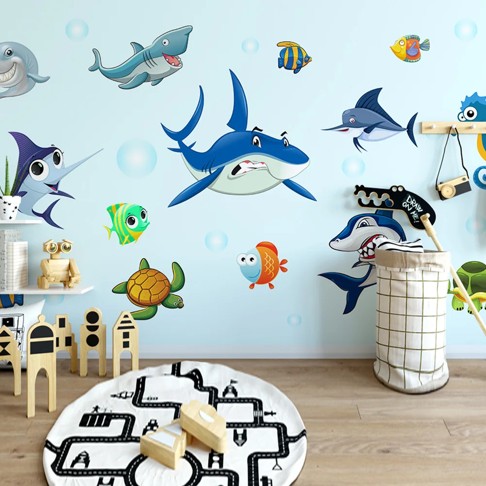 Настенный "Подводный мир", Наклейки, рыба, Акула, дельфин, морские настенные художественные наклейки, детский сад, детская кухня, украшение для гостиной
